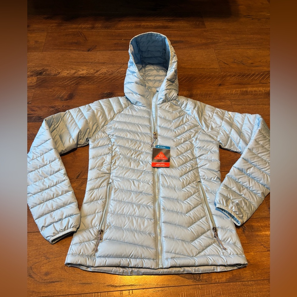 NWT Columbia Powder Lite Hooded Jacket Light Blue Color Size S - Picture 1 of 7